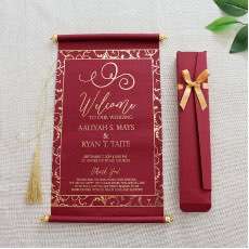 Red Scroll Invitation Card With Tassel Wedding Invitation Customized Foil Printing 